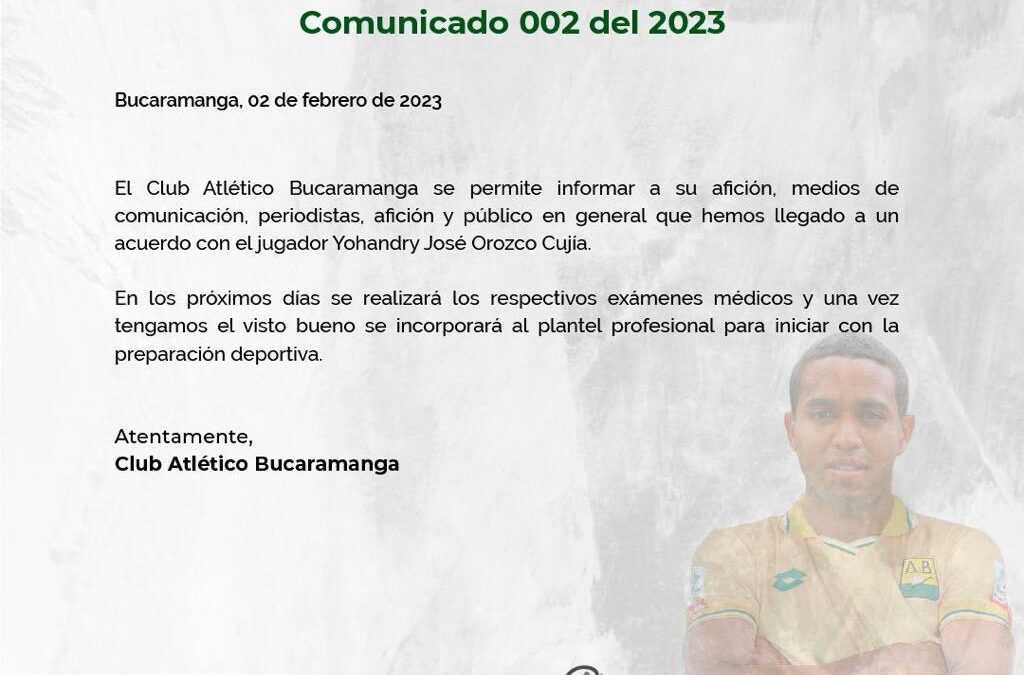 El extremo o volante colombo – venezolano Yohandry Orozco se contituye en nuevo jugador de Atletico Bucaramanga para la temporada 2023.