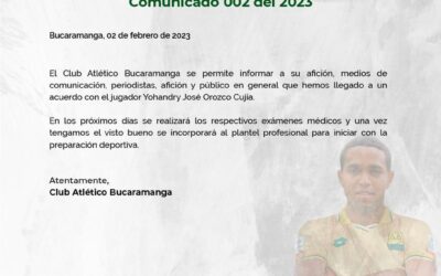El extremo o volante colombo – venezolano Yohandry Orozco se contituye en nuevo jugador de Atletico Bucaramanga para la temporada 2023.